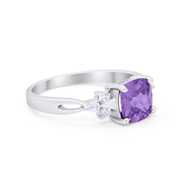 Cushion Wedding Ring Round Simulated Amethyst Cubic Zirconia 925 Sterling Silver